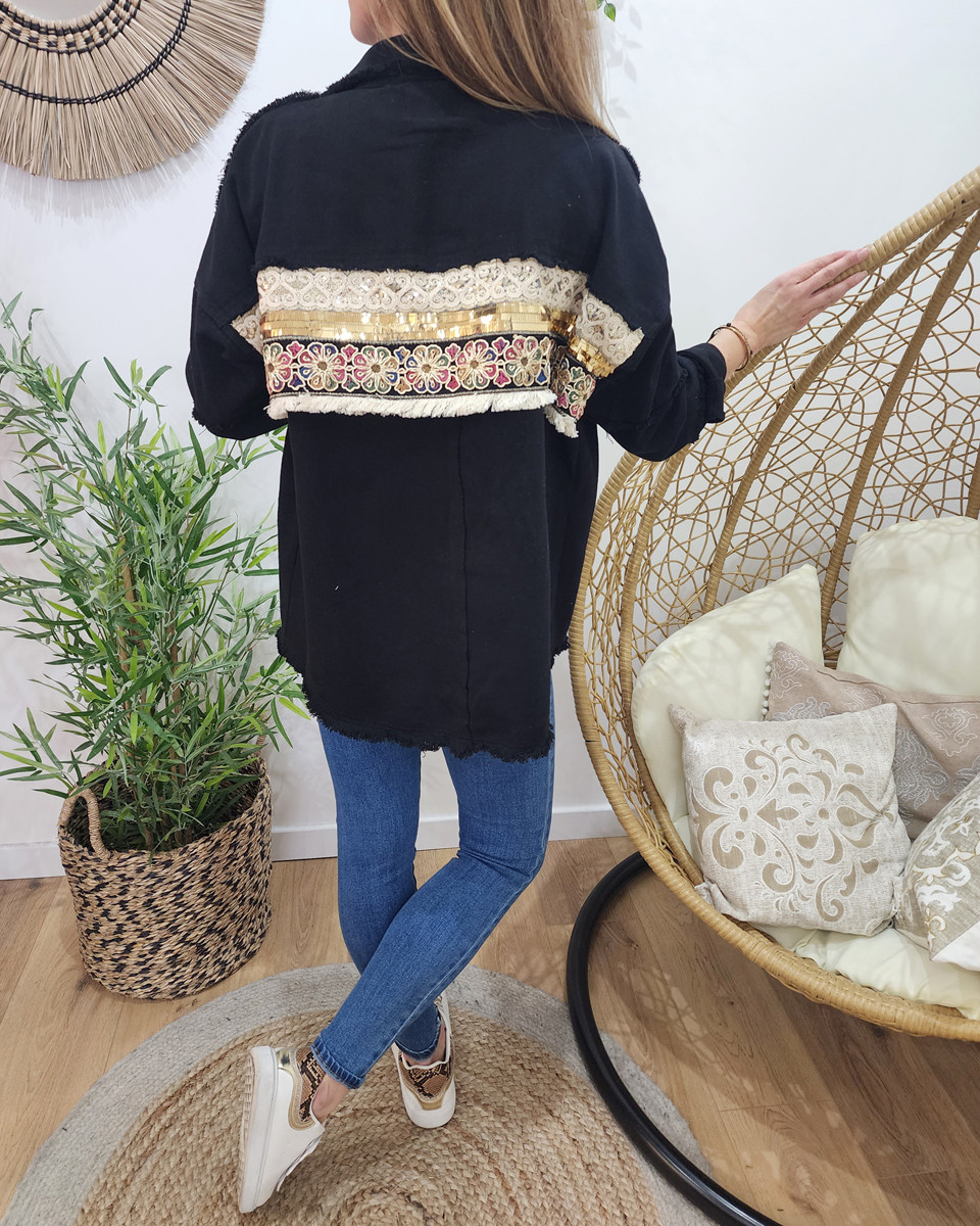 Veste femme noire broderies et sequins Juana