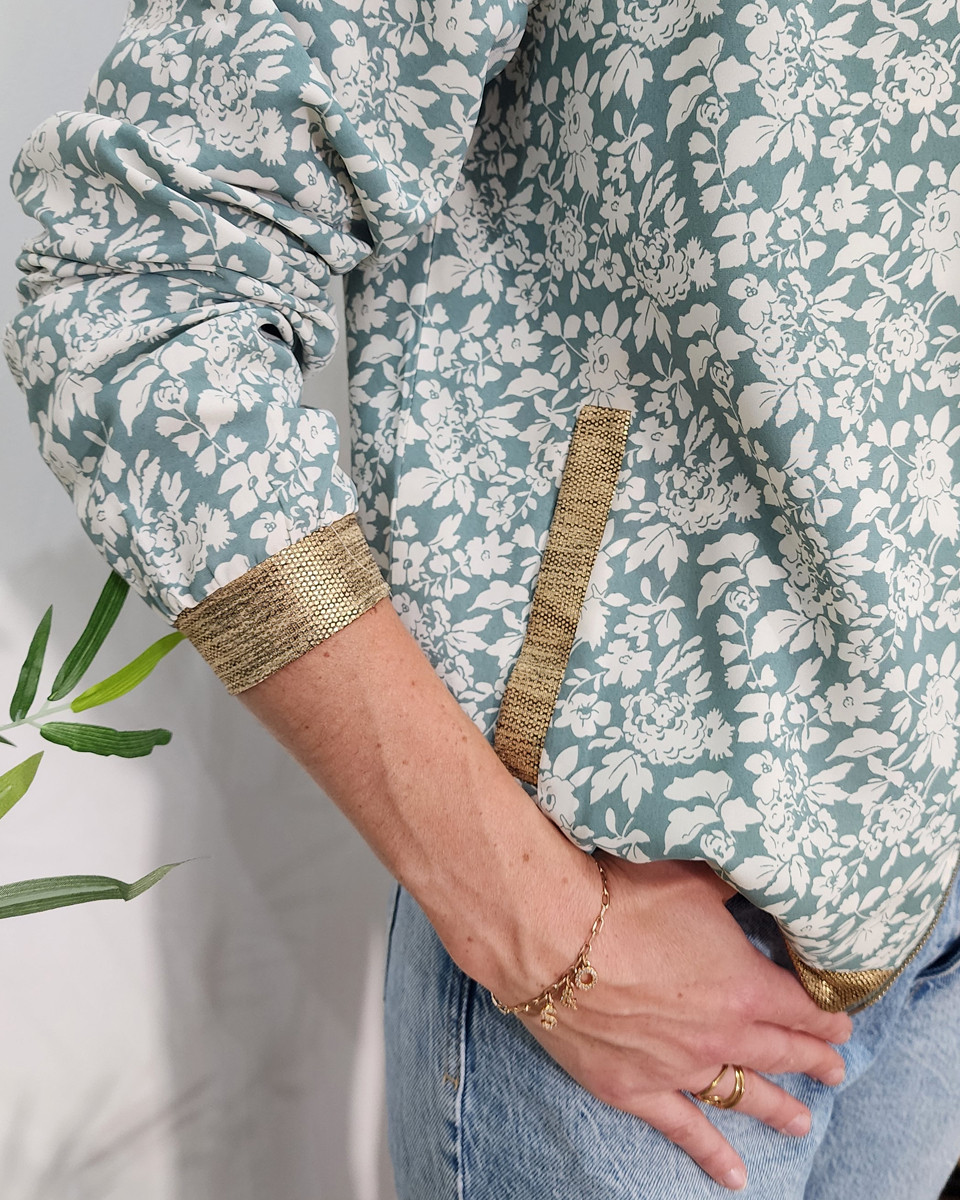 Bombers femme vert amande fleurs blanches Marinette