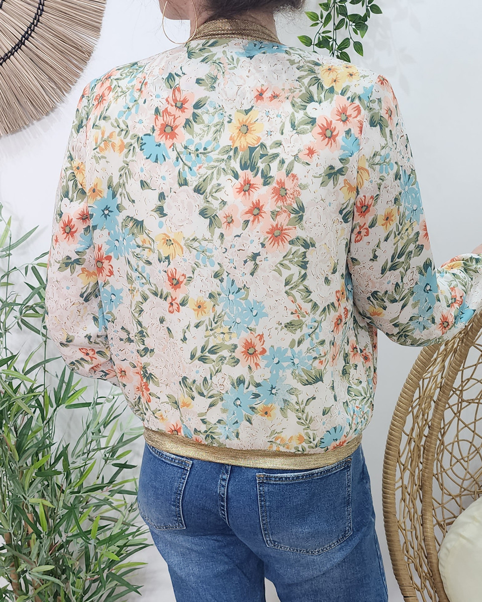 Bombers femme fleuri corail bleu Cassandre