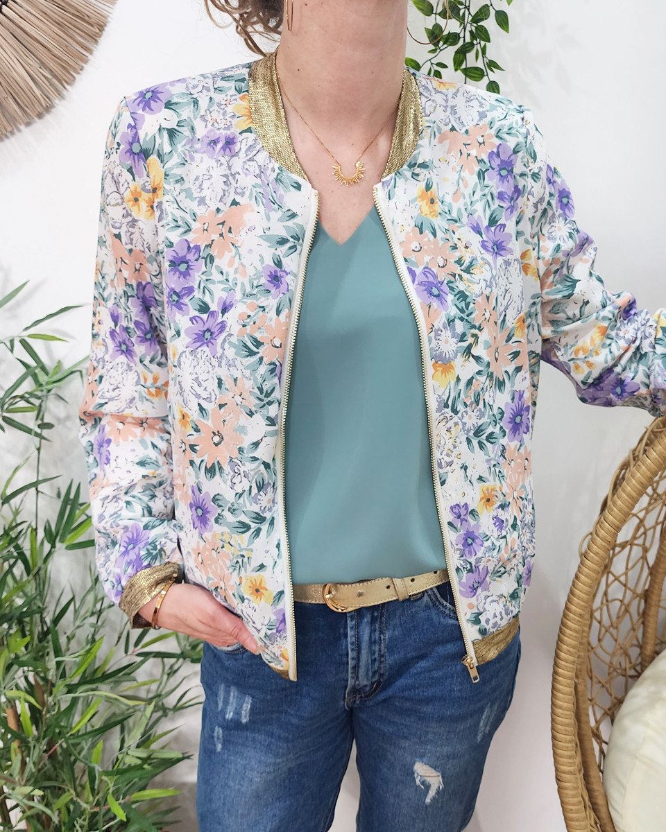 Bombers femme fleuri parme corail Cassandre