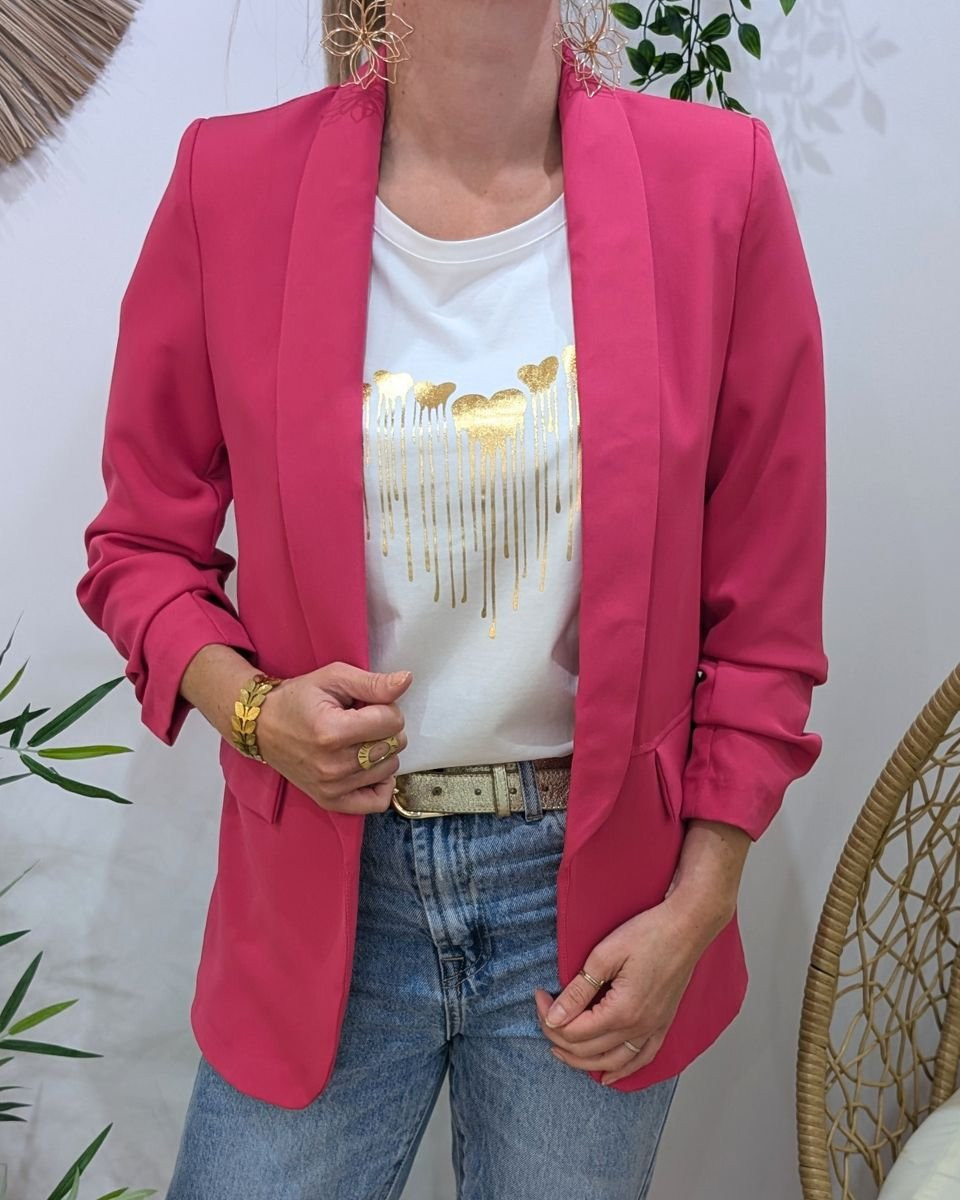 Blazer femme manches plissées fuchsia