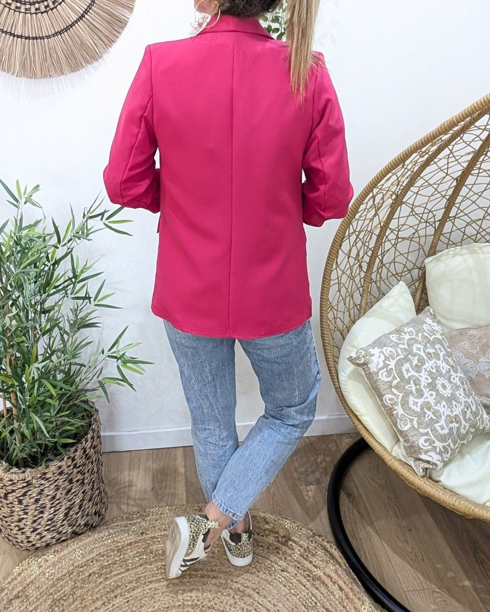 Blazer femme manches plissées fuchsia