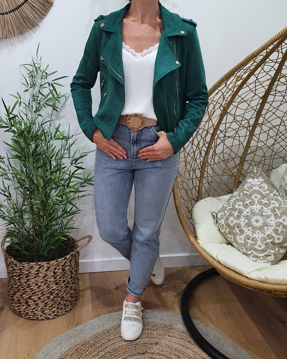 Perfecto femme vert suédine