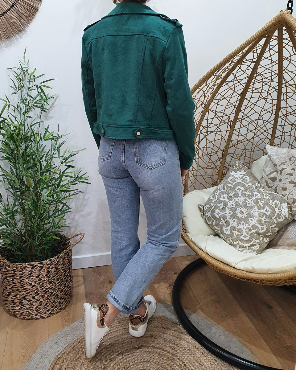 Perfecto femme vert suédine