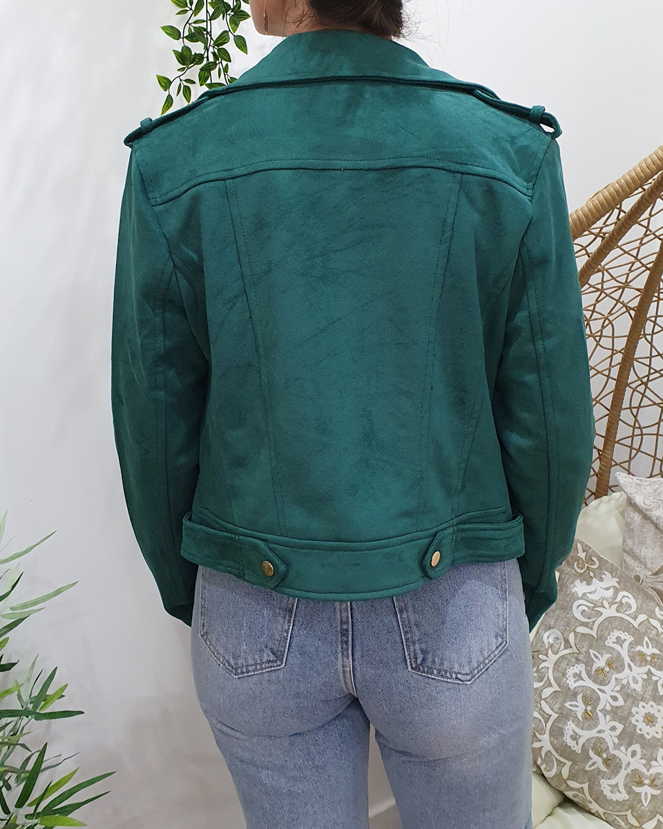 Perfecto femme vert suédine