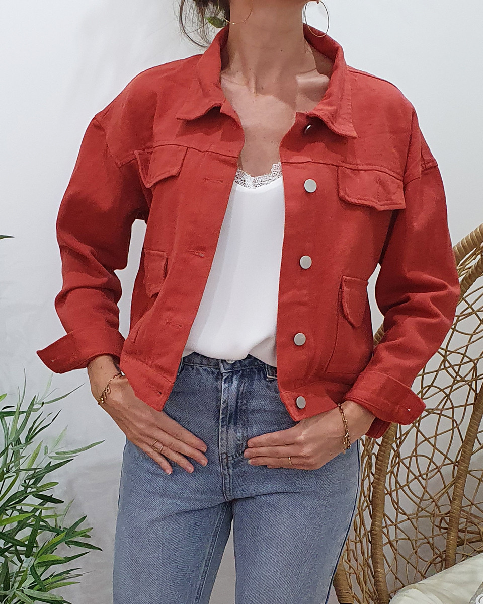 Veste femme en jeans terracotta
