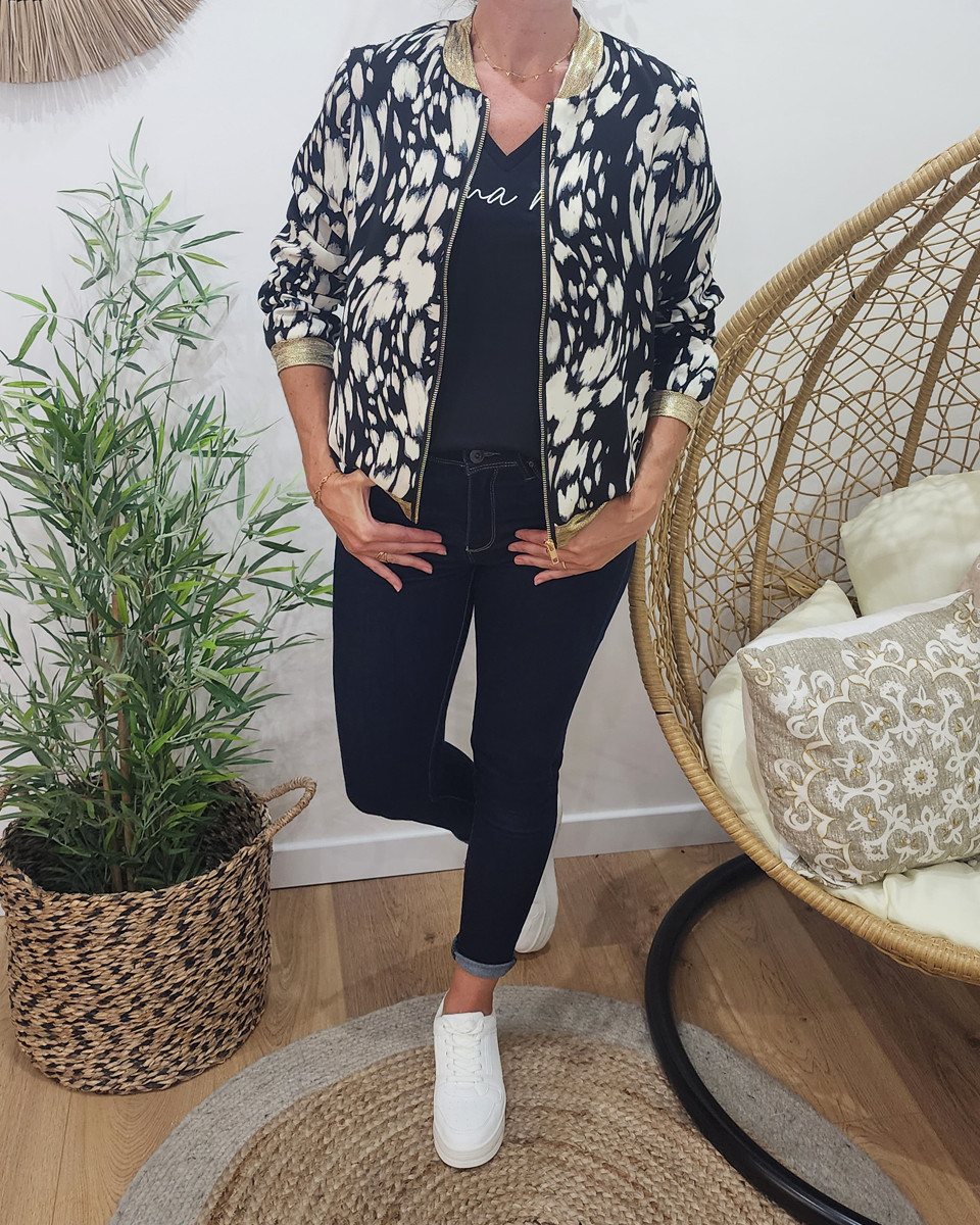 Bombers femme noir écru et gris Abril