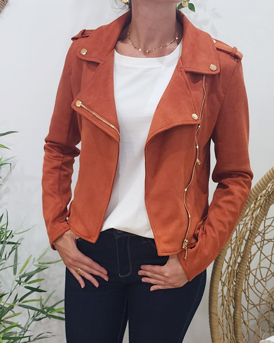 Perfecto femme brique suédine