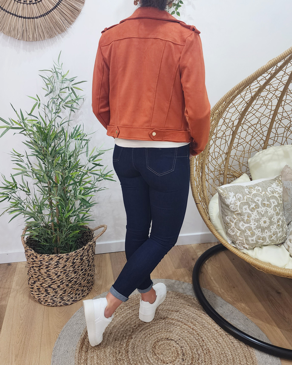 Perfecto femme brique suédine