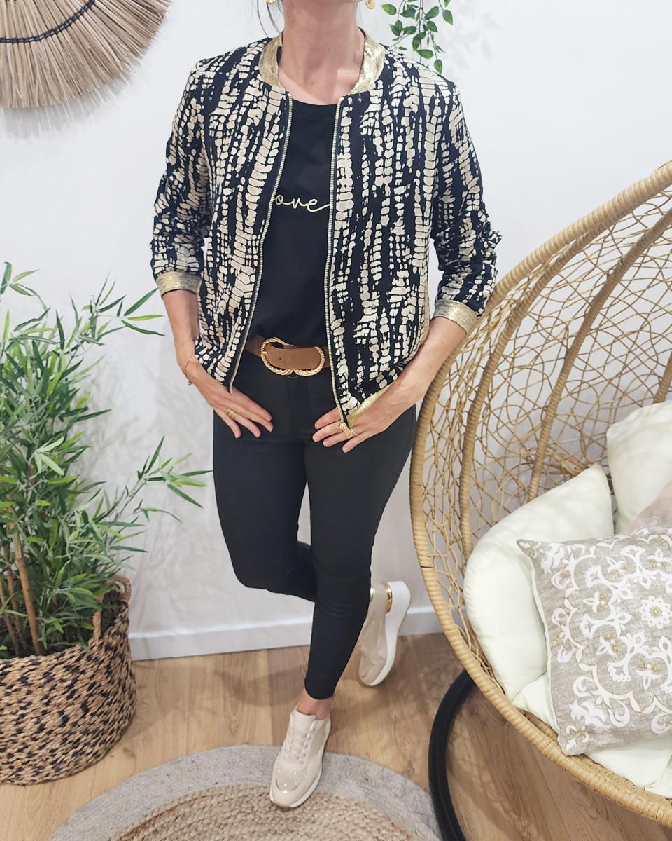 Bombers femme imprimé serpent noir et beige Maïa