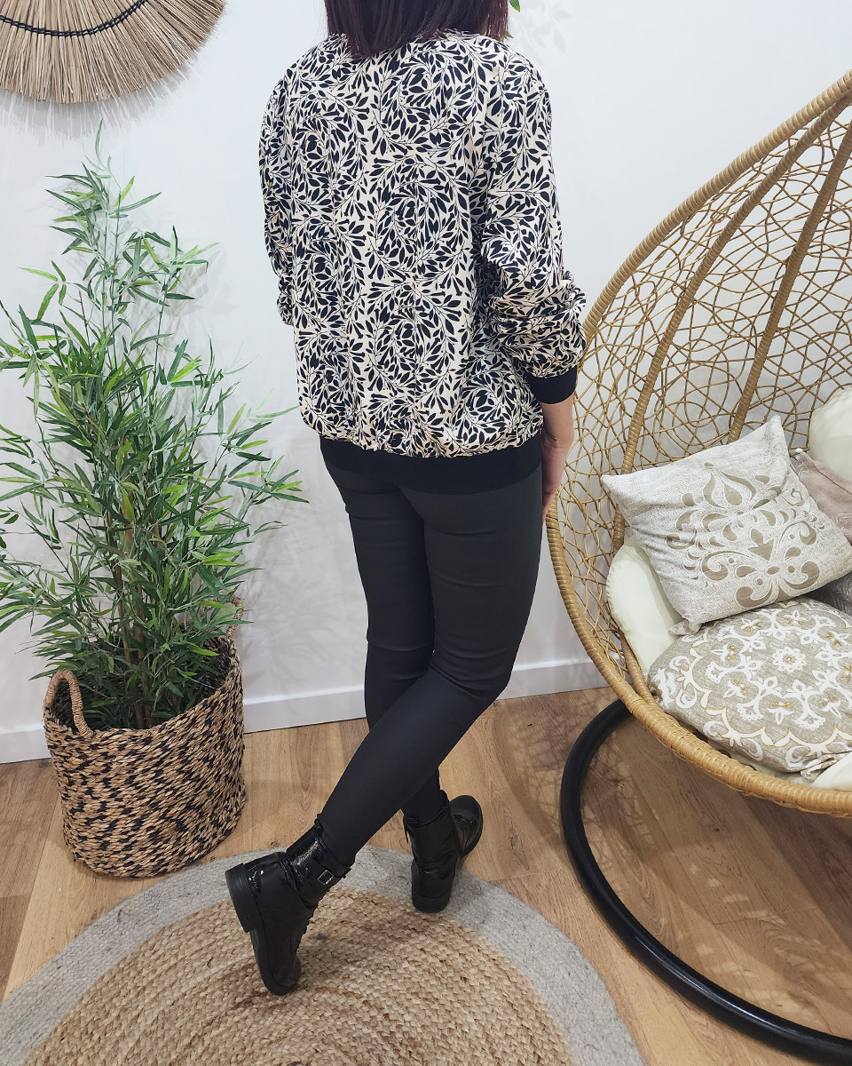 Bombers femme blanc feuillage noir liseré doré Béata