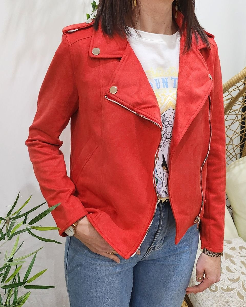 Perfecto femme rouge suédine