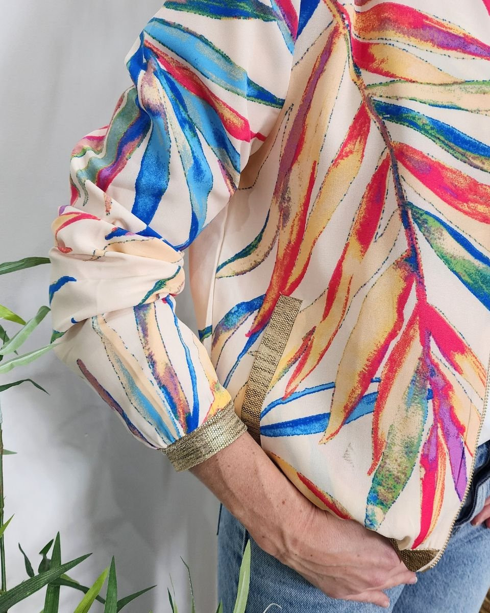 Bombers femme écru feuillages multicolores