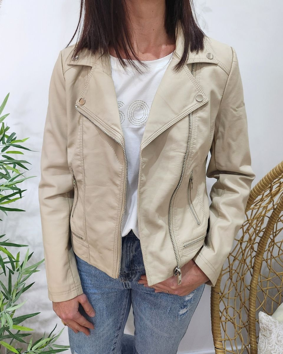 Perfecto femme beige simili