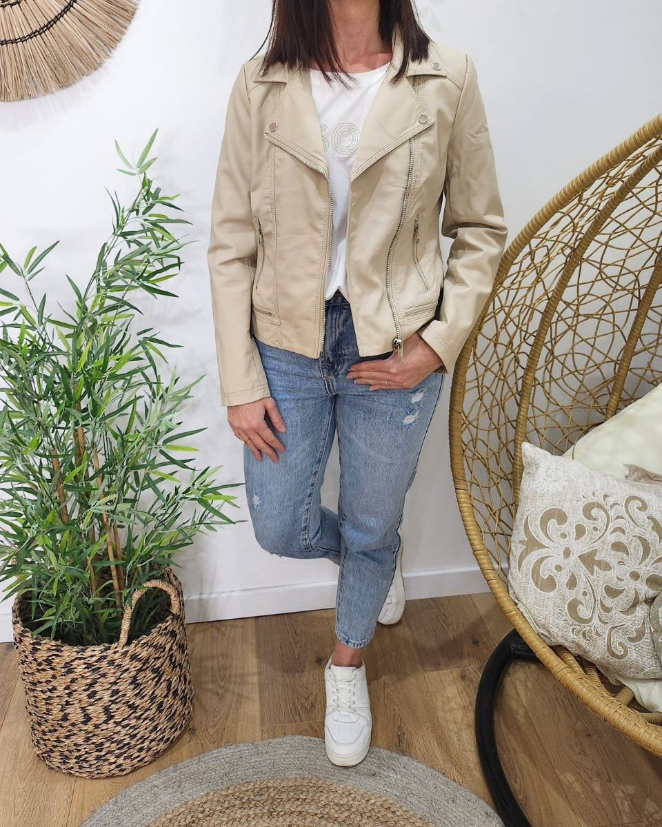 Perfecto femme beige simili