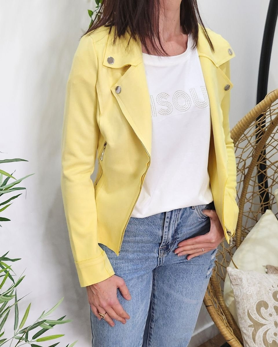 Perfecto femme fin suédine jaune