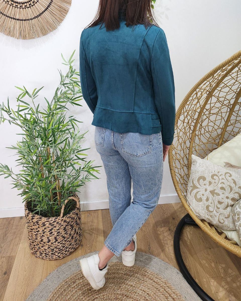 Perfecto femme fin suédine bleu canard