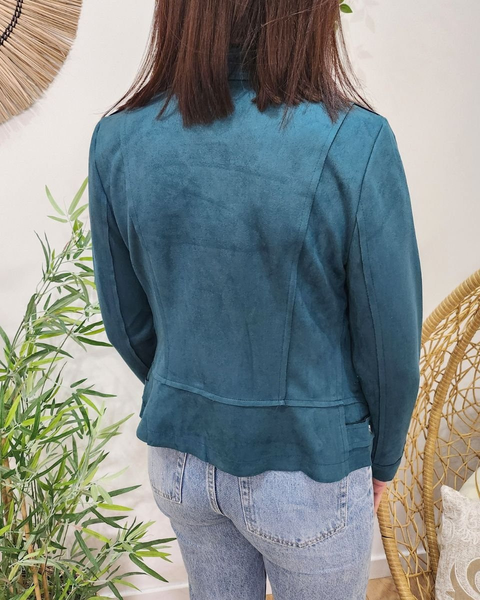 Perfecto femme fin suédine bleu canard