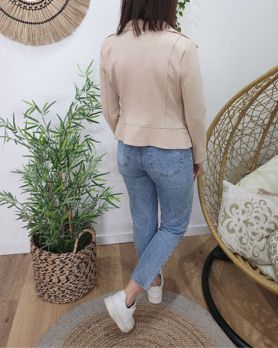 Perfecto femme fin suédine beige