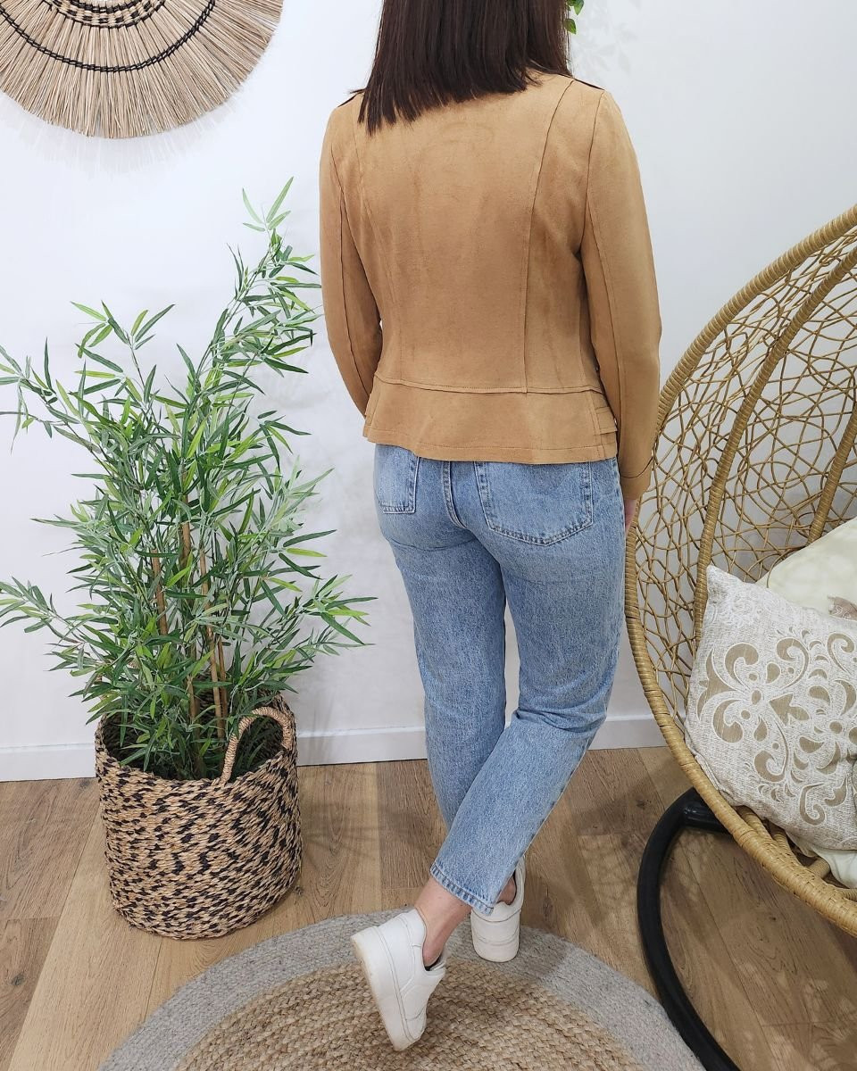 Perfecto femme fin suédine camel