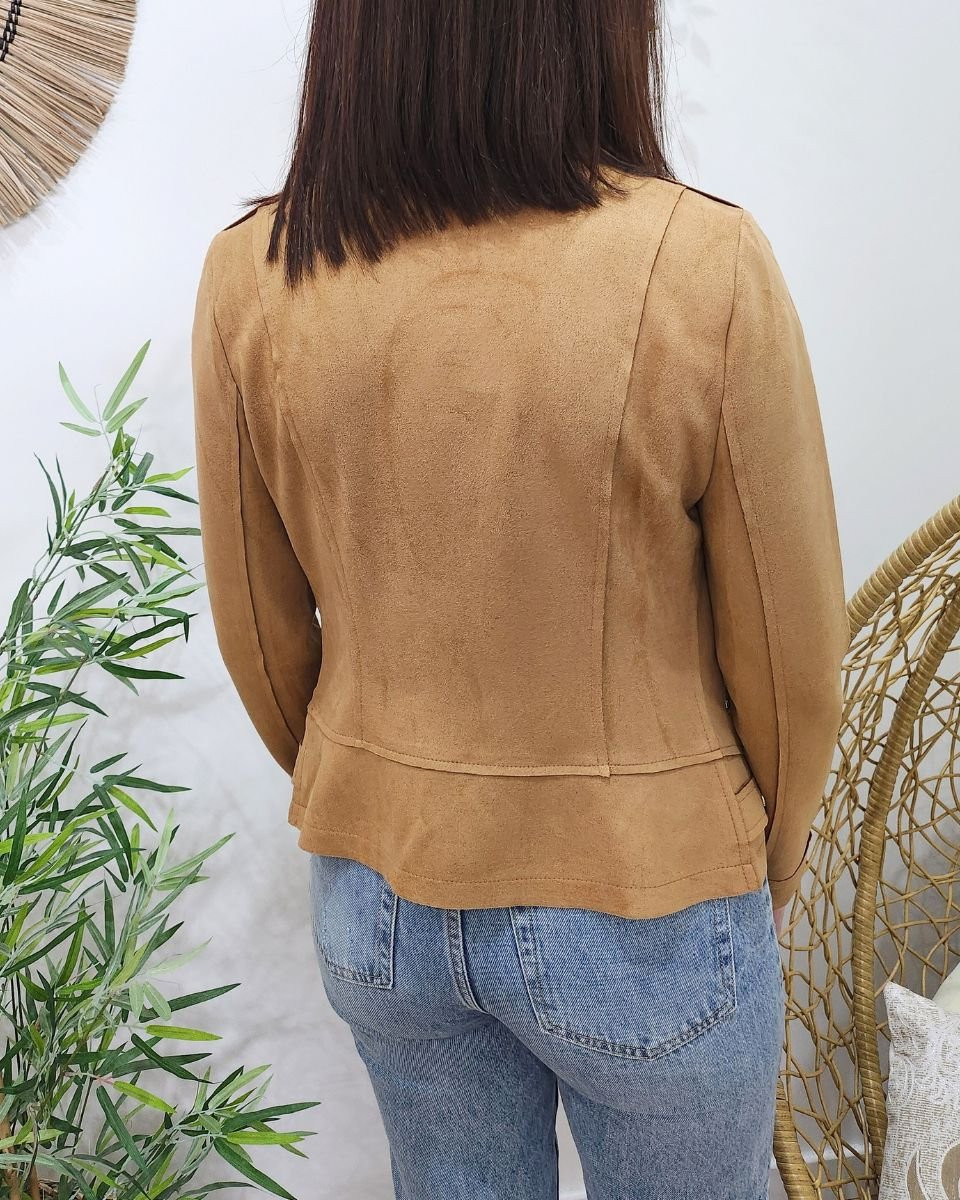 Perfecto femme fin suédine camel