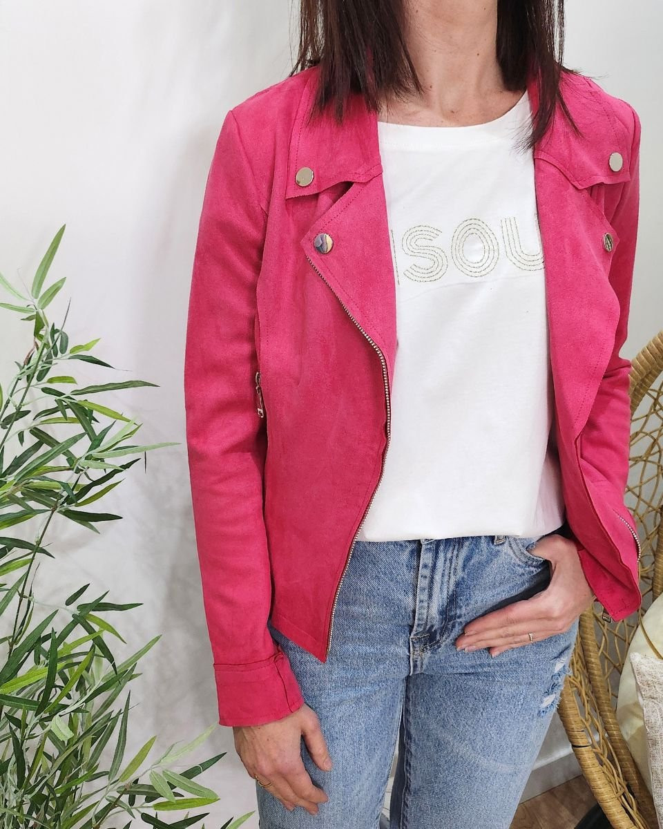 Perfecto femme fin suédine rose fuchsia