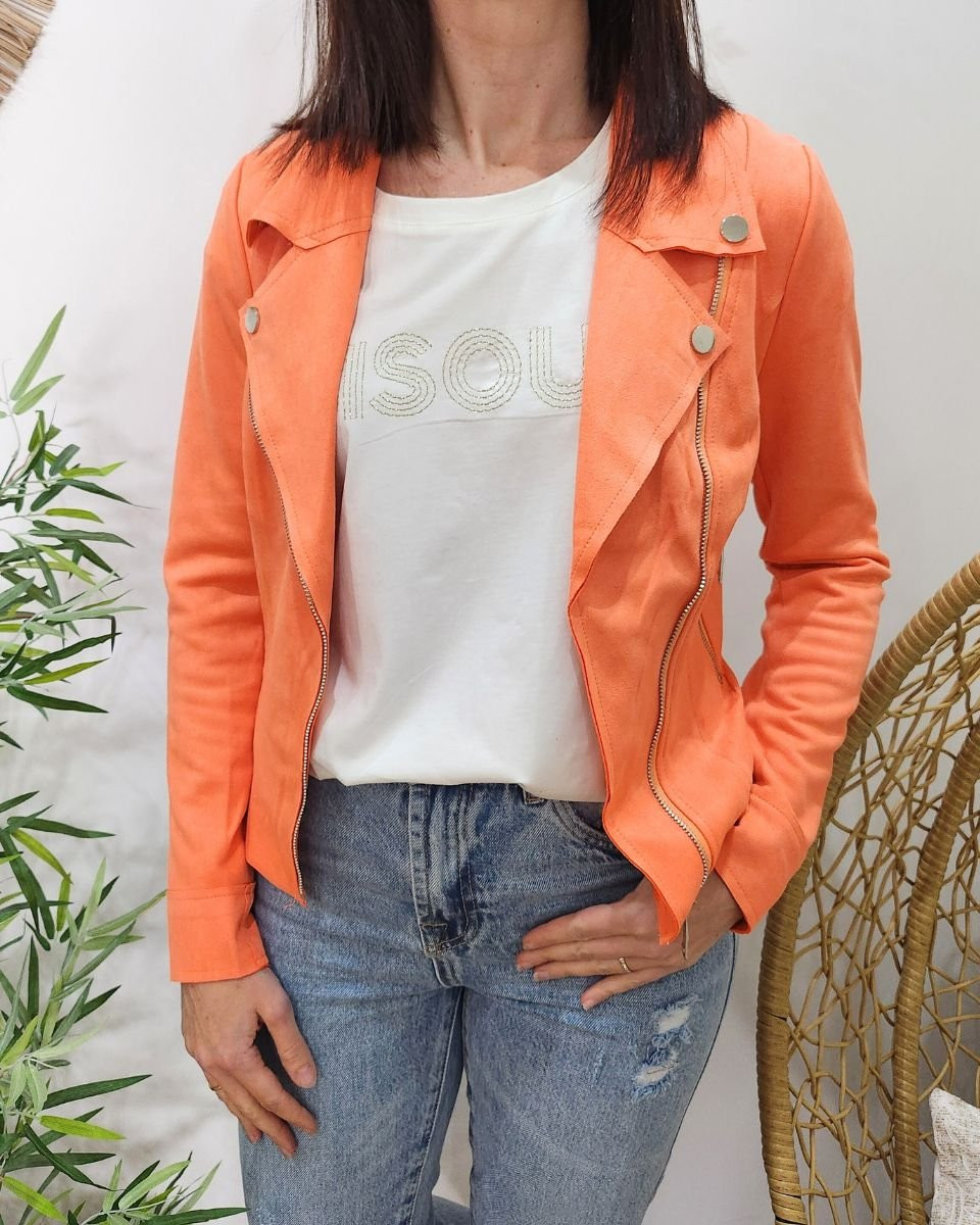 Perfecto femme fin suédine orange clair