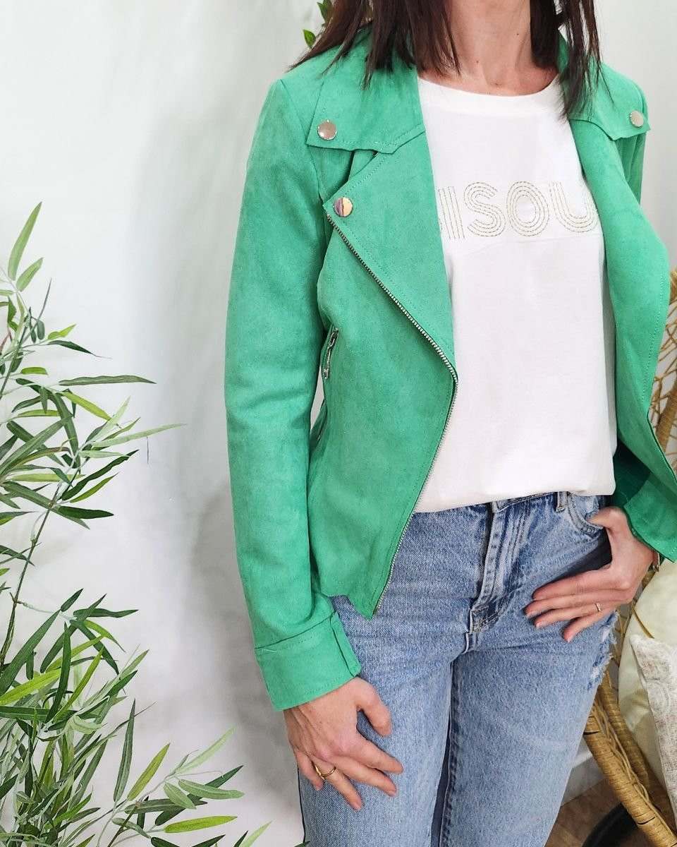 Perfecto femme fin suédine vert