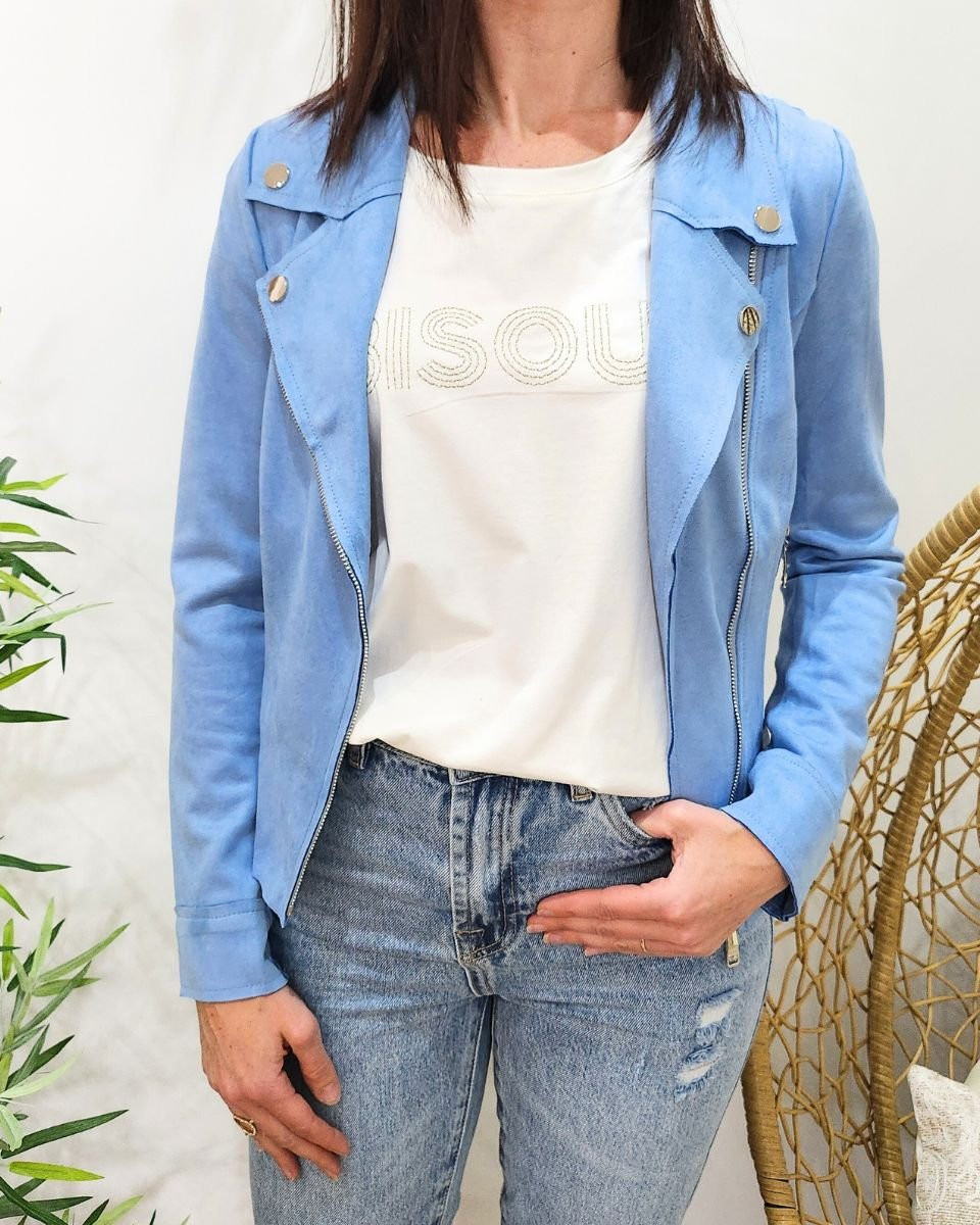 Perfecto femme fin suédine bleu ciel