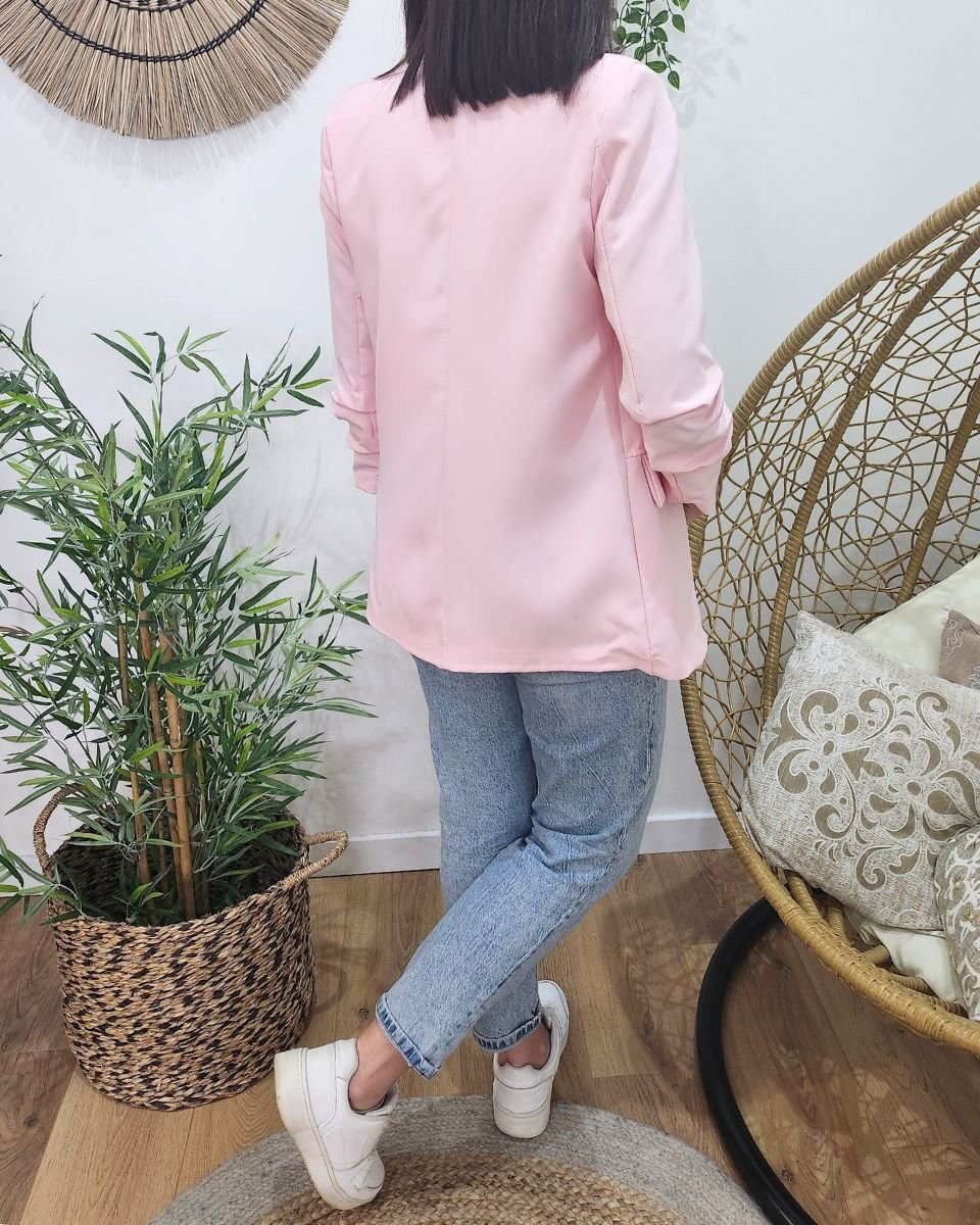 Blazer femme manches plissées rose baby