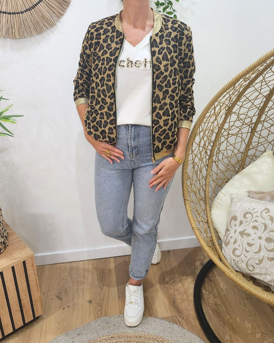 Bombers femme léopard camel