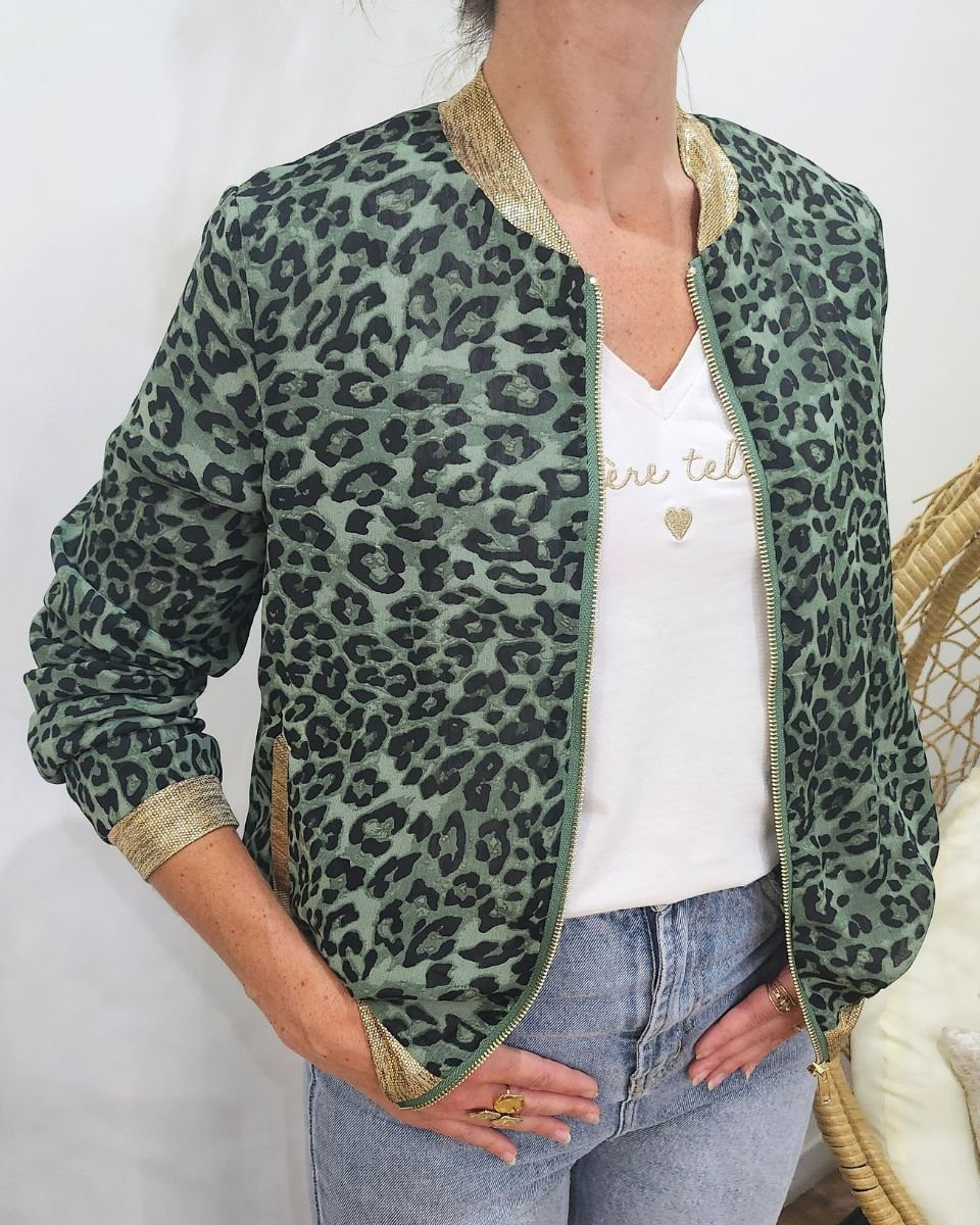 Bombers femme léopard vert et noir