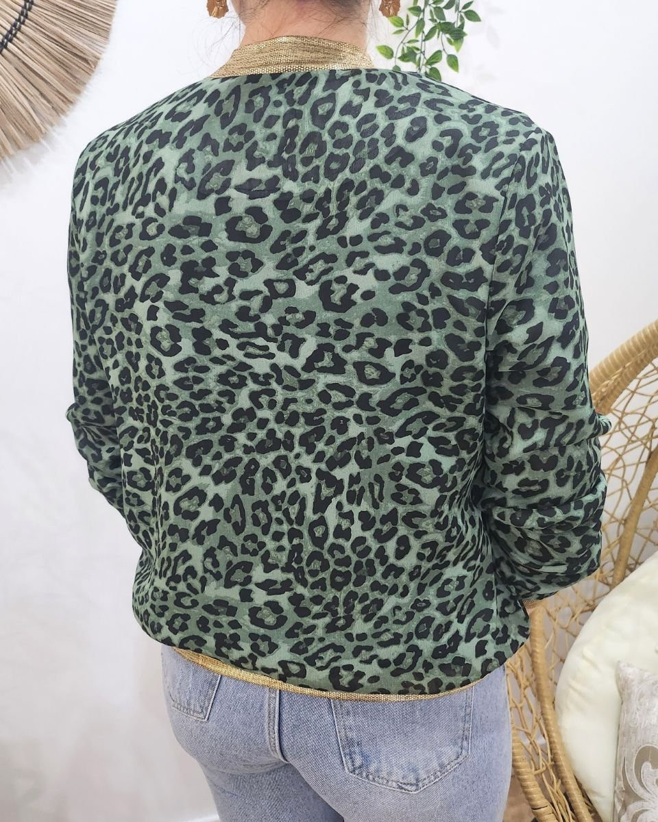 Bombers femme léopard vert et noir