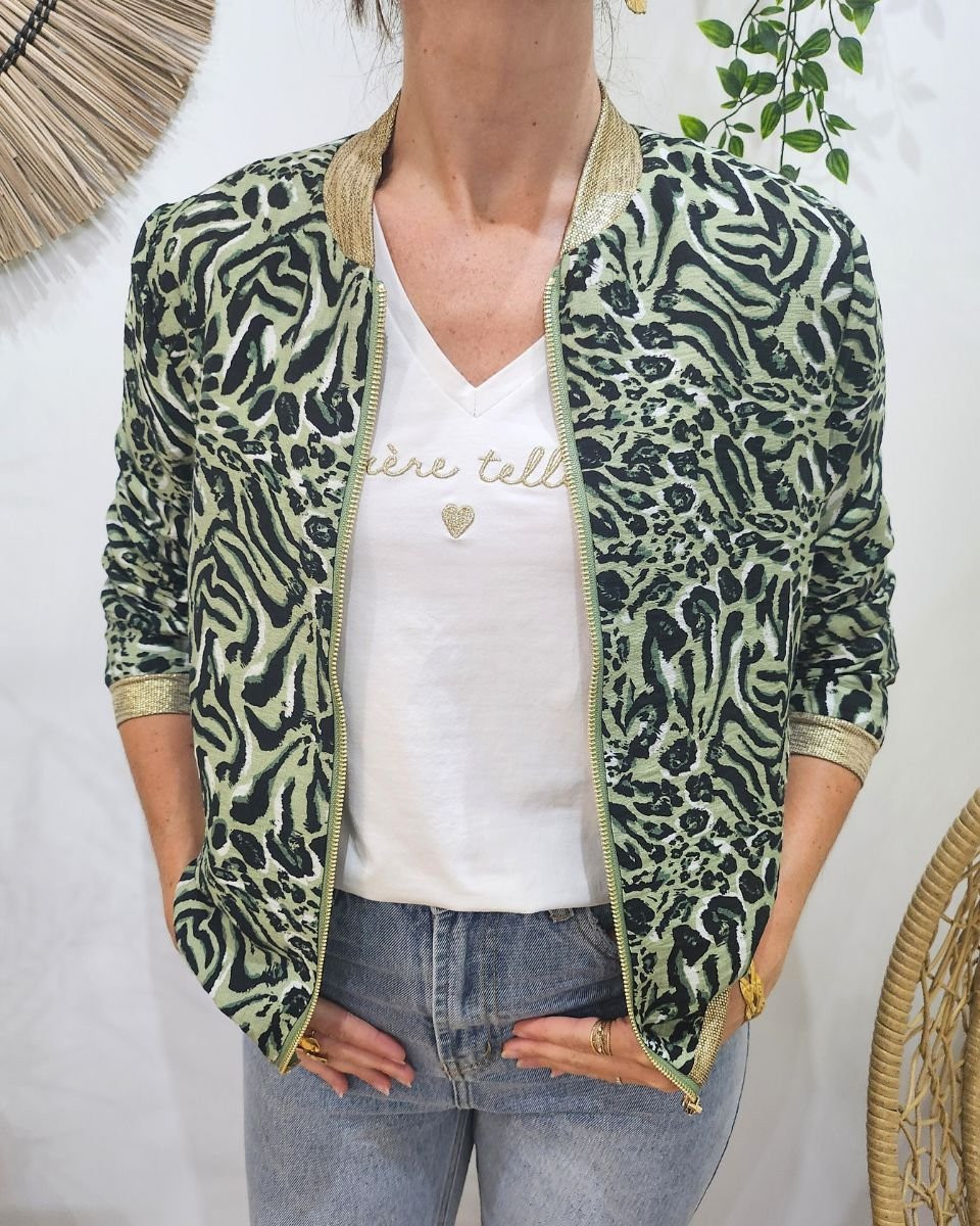 Bombers femme léopard zébré kaki et noir