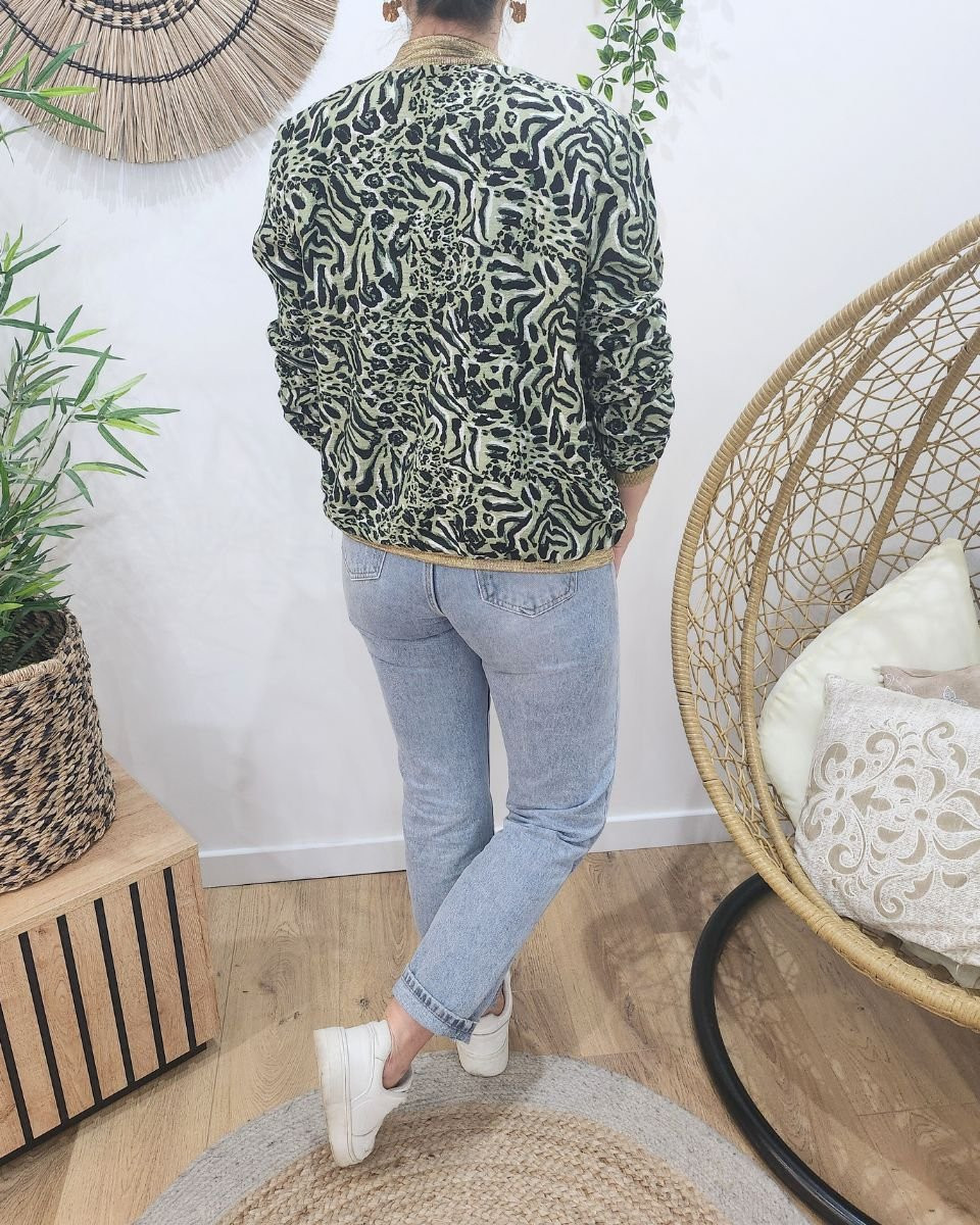 Bombers femme léopard zébré kaki et noir