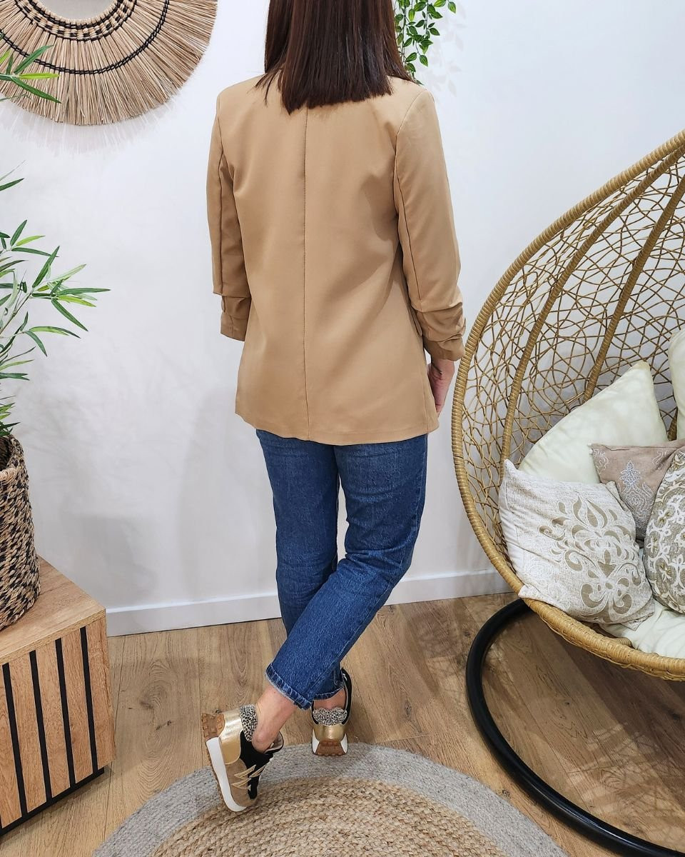 Blazer femme manches plissées camel clair