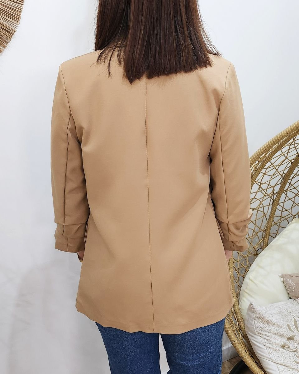 Blazer femme manches plissées camel clair