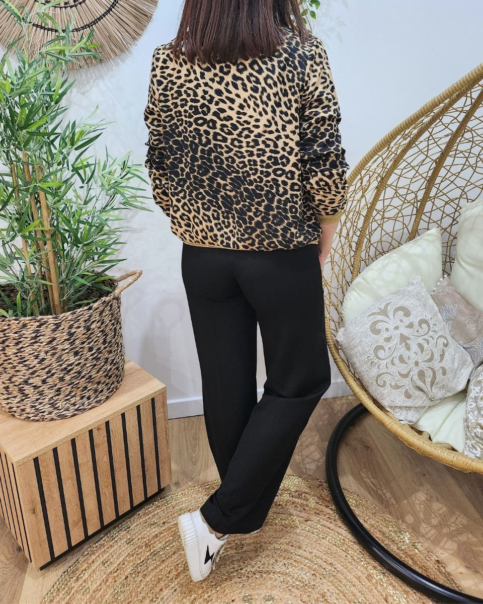 Bombers femme léopard camel et noir Tyana