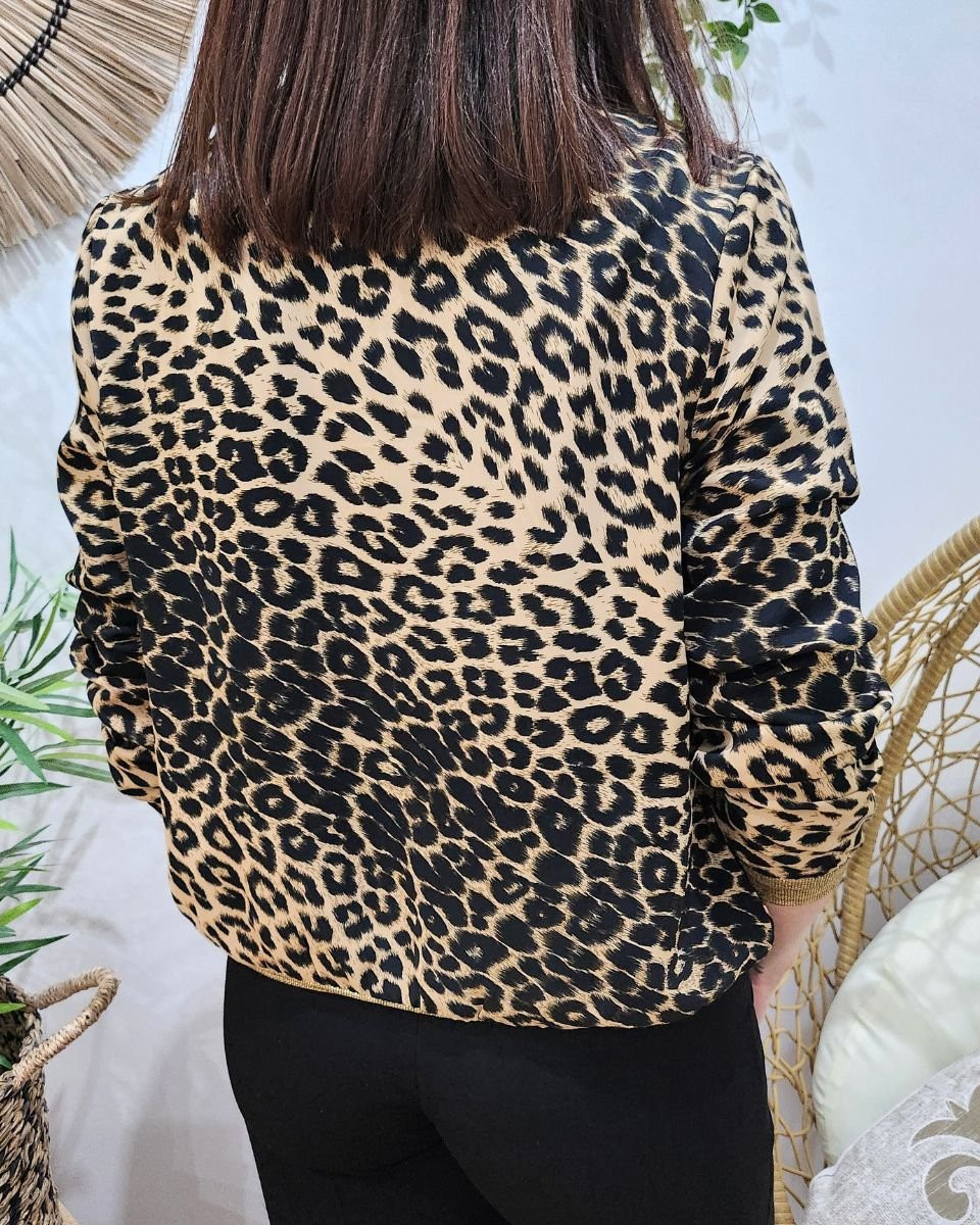 Bombers femme léopard camel et noir Tyana