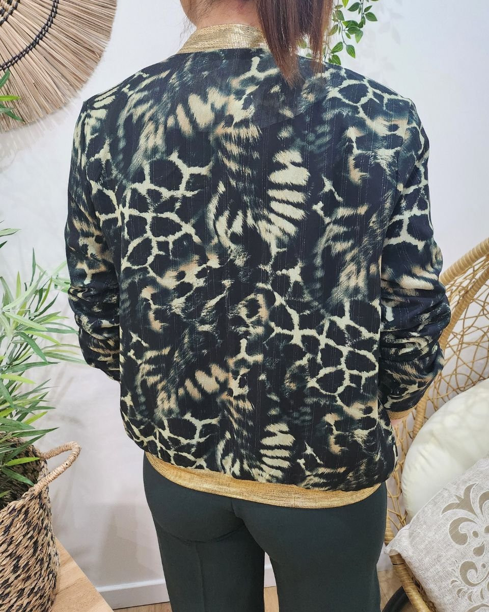 Bombers femme vert et noir motif animalier Sanna