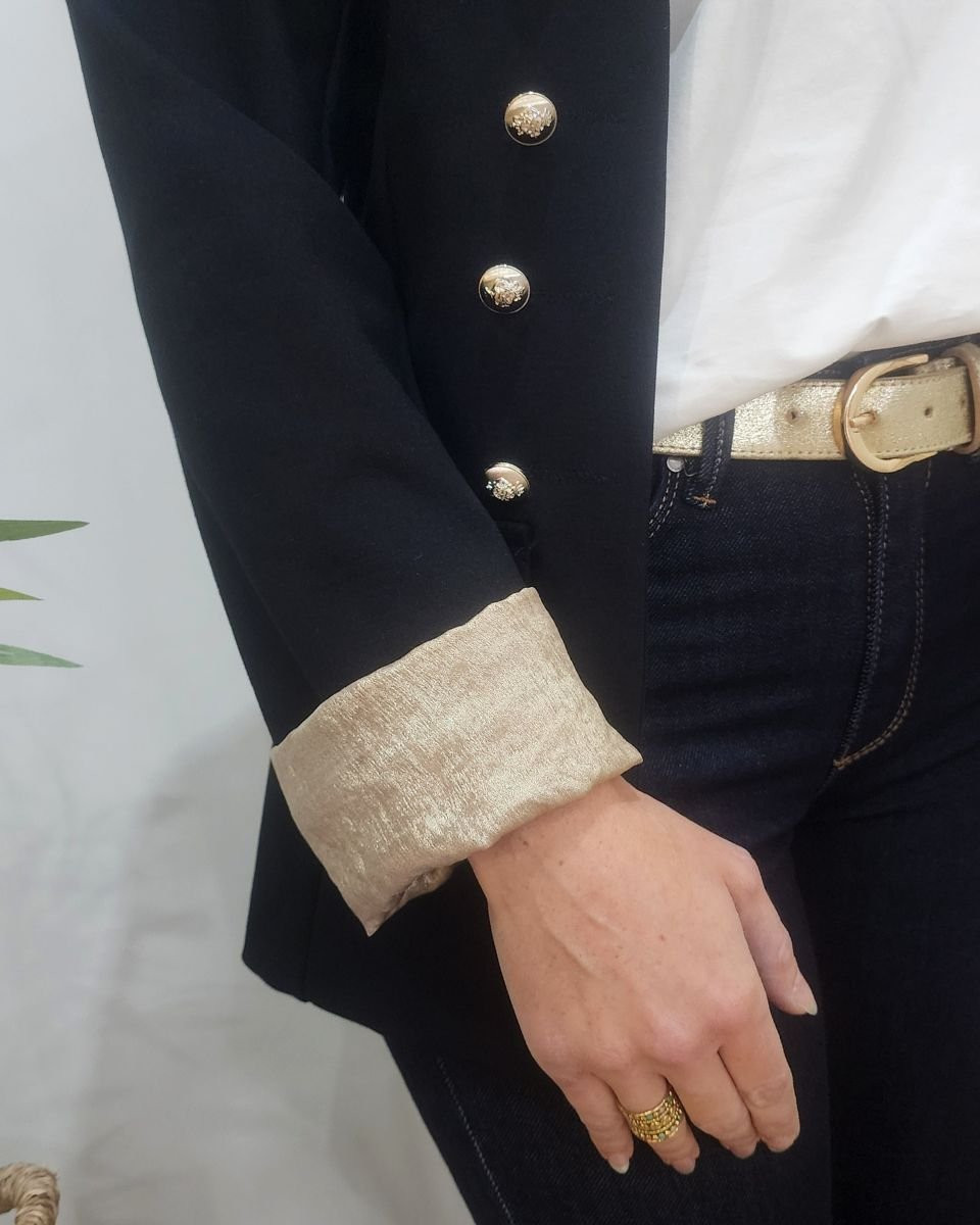 Blazer femme noir style officier revers doré