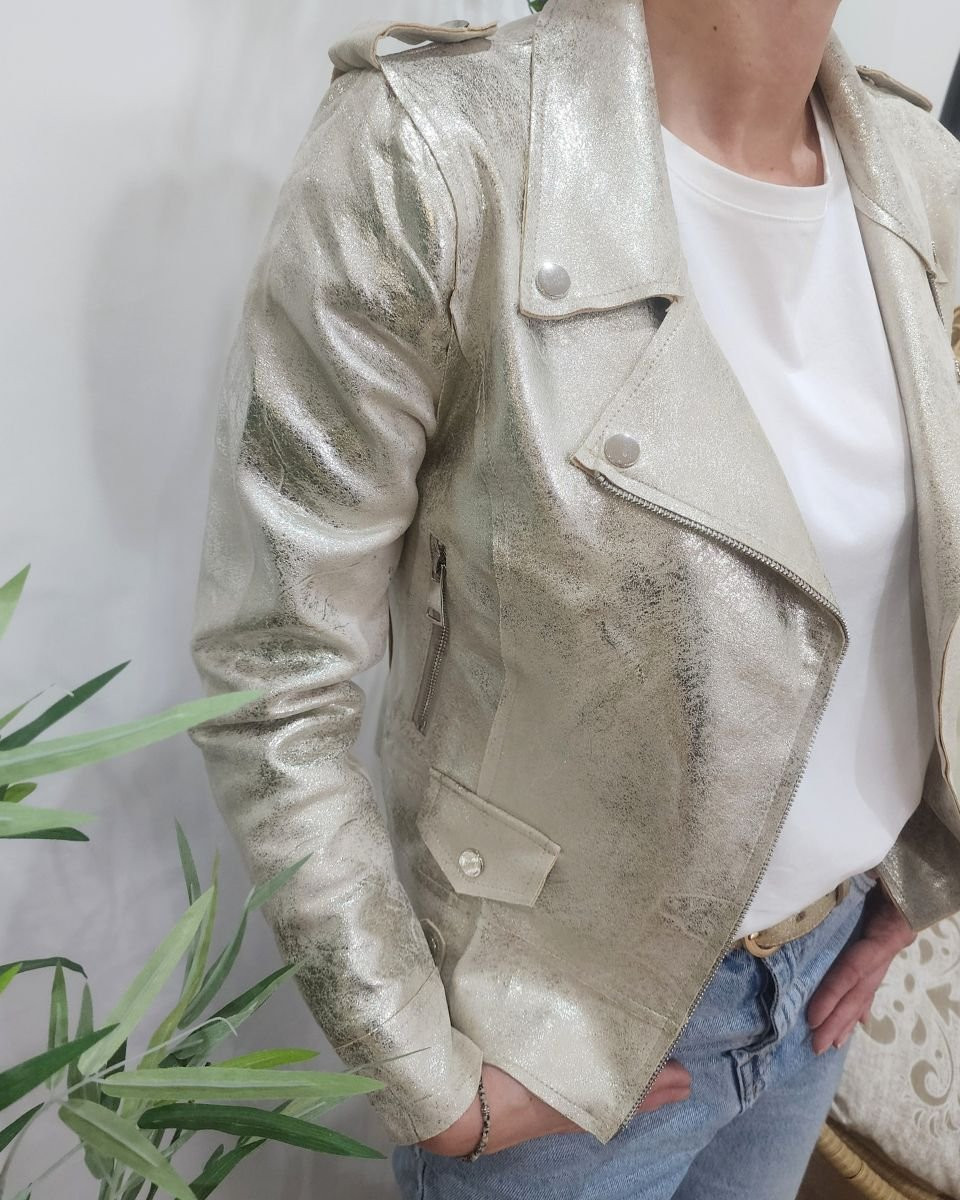 Perfecto femme fin suédine doré