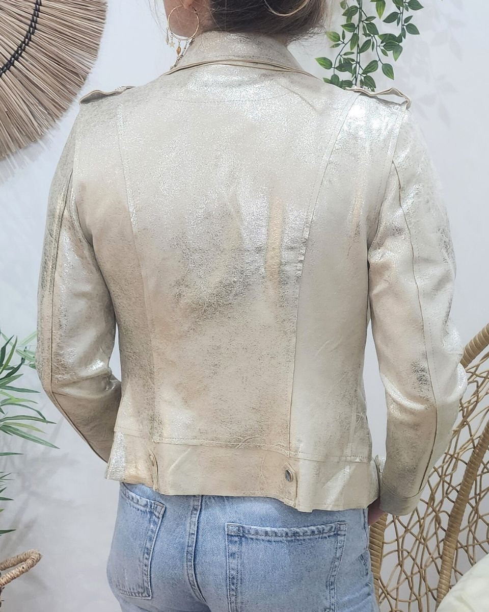 Perfecto femme fin suédine doré