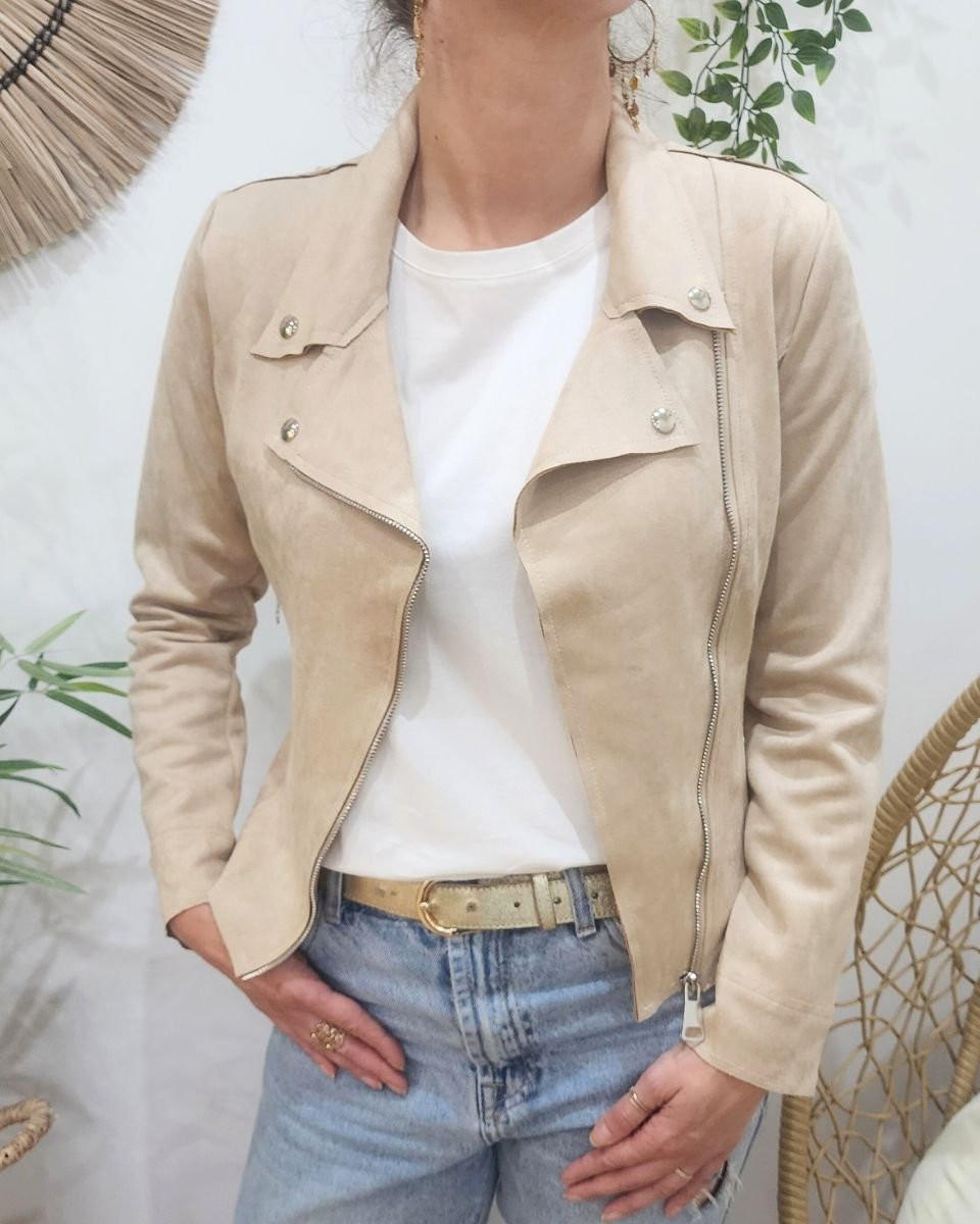 Perfecto femme fin suédine beige