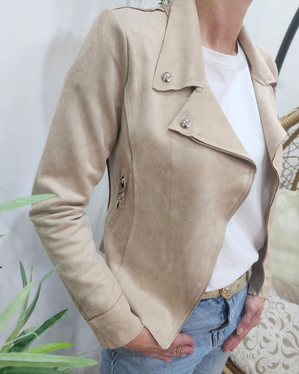 Perfecto femme fin suédine beige