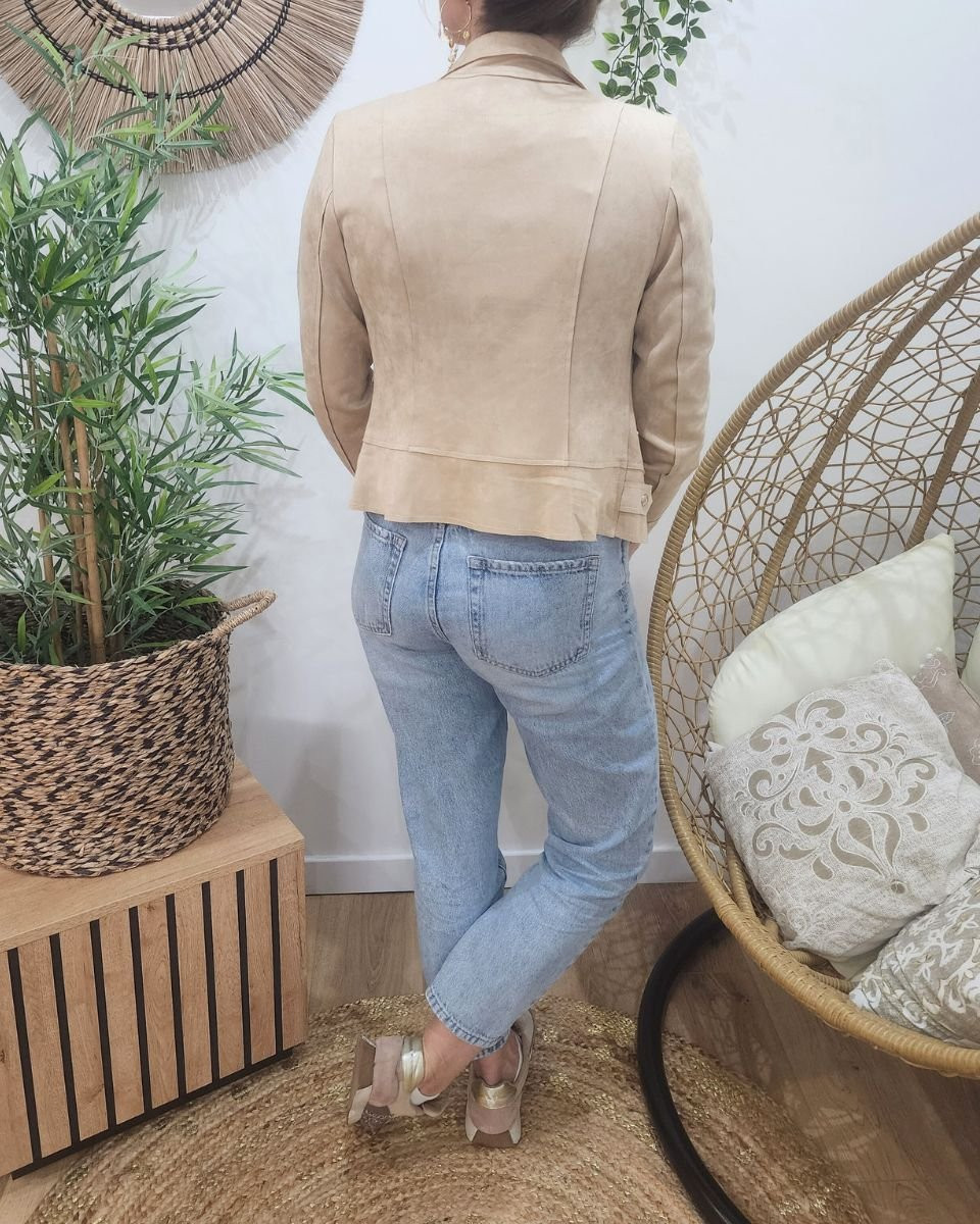 Perfecto femme fin suédine beige