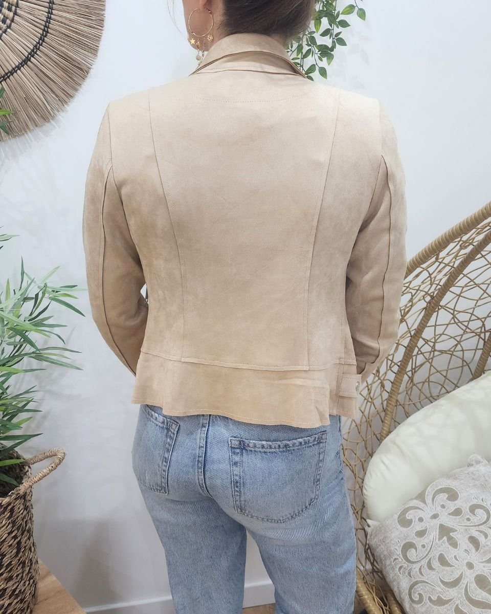 Perfecto femme fin suédine beige