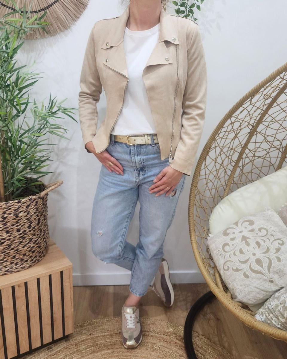 Perfecto femme fin suédine beige