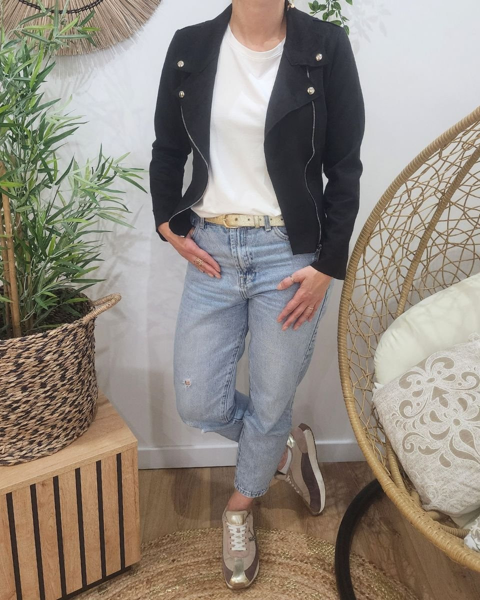 Perfecto femme fin suédine noir