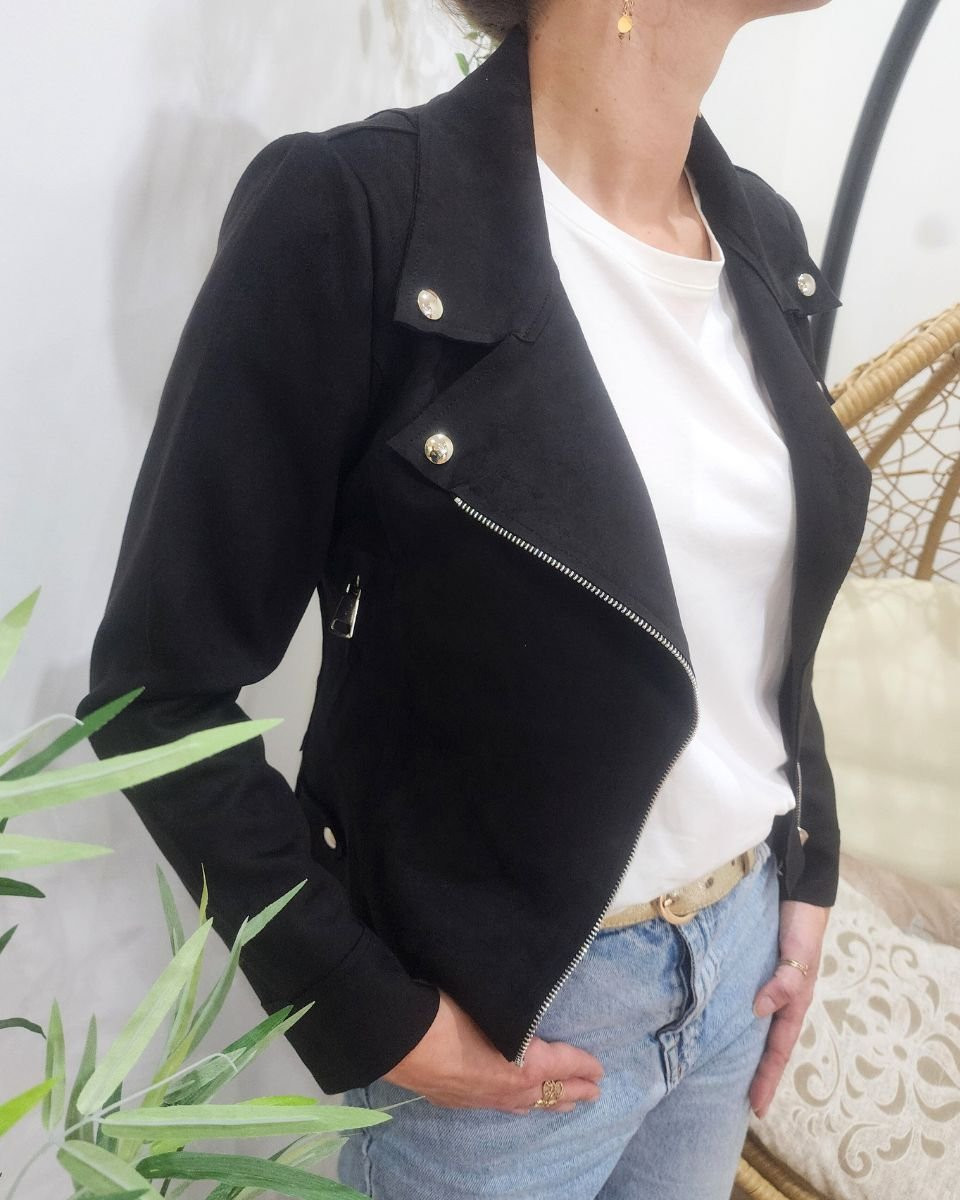 Perfecto femme fin suédine noir